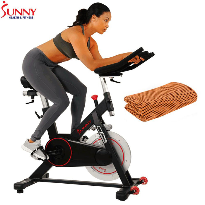 Sunny Health and Fitness Magnetic Belt Drive Indoor Cycle + Cooling Towel