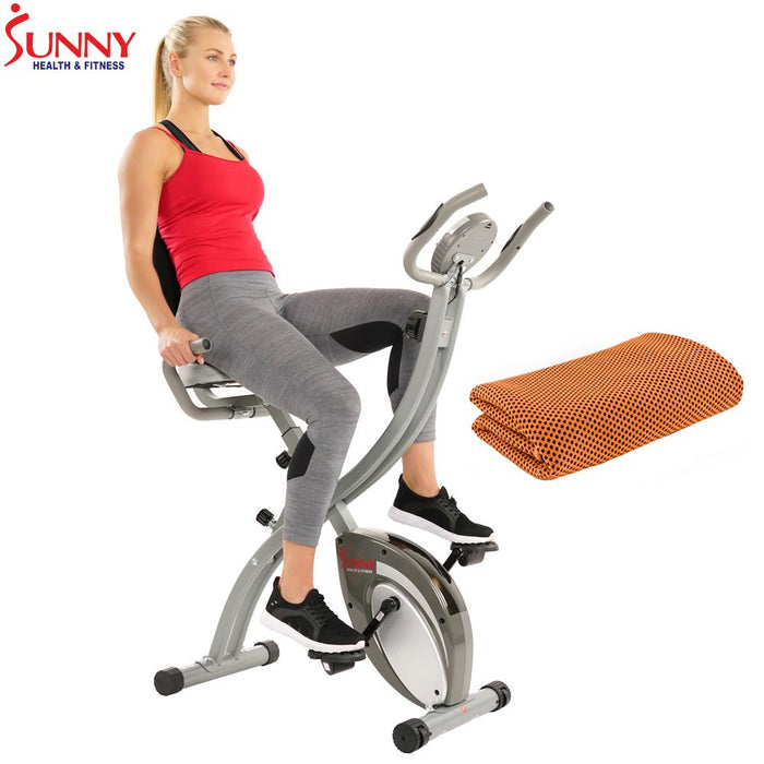 Sunny Health and Fitness Comfort XL Folding Recumbent Bike + Cooling Towel