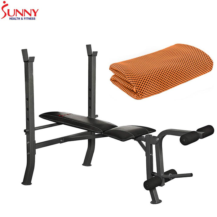 Sunny Health and Fitness Adjustable Weight Bench w/ Leg Extension+Cooling Towel