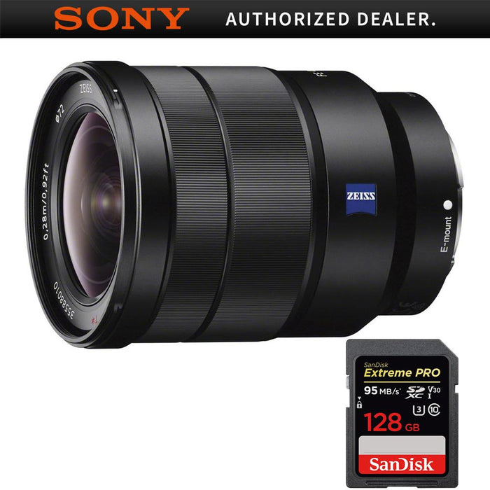Sony 16-35mm Vario-Tessar T FE F4 ZA OSS E-Mount Lens + 128GB Memory Card