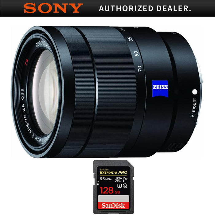 Sony 16-70mm f/4 Mid-Range Zoom E-Mount Lens with Sandisk SDXC 128GB Memory Card