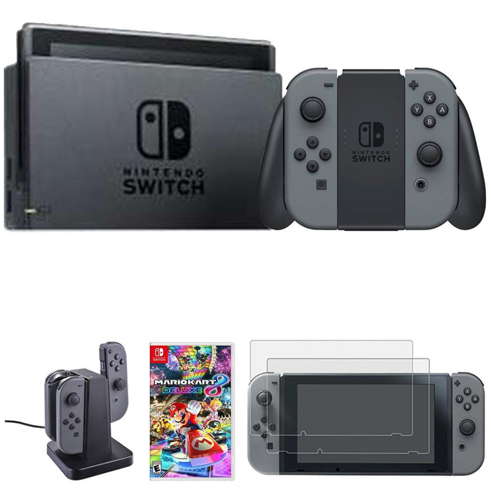 Nintendo Switch 32 GB Console w/ Gray Joy Con + Mario Kart 8 & Accessories Bundle