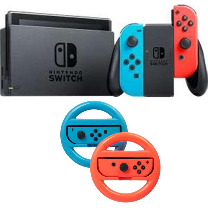 Nintendo Switch 32 GB Console w/ Neon Blue & Red Joy-Con + Steering Wheel
