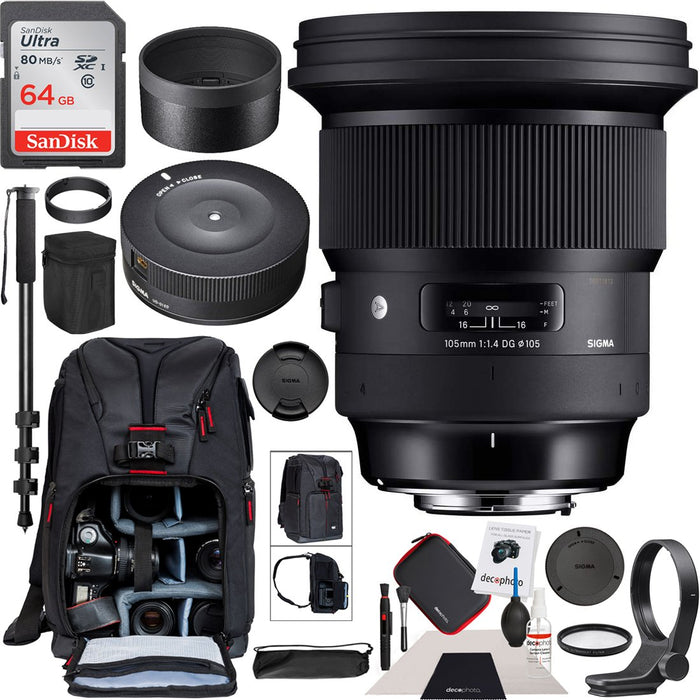 Sigma 105mm F1.4 DG HSM Art Lens Nikon F Mount Bundle + Sigma USB Dock & Backpack Kit