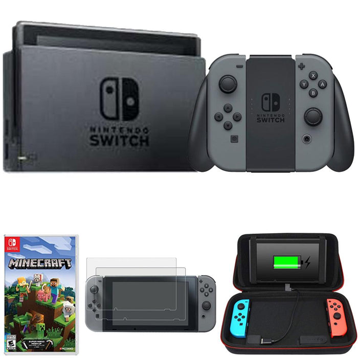 Nintendo Switch 32 GB Console w/ Gray Joy Con + Minecraft and Accessories Bundle