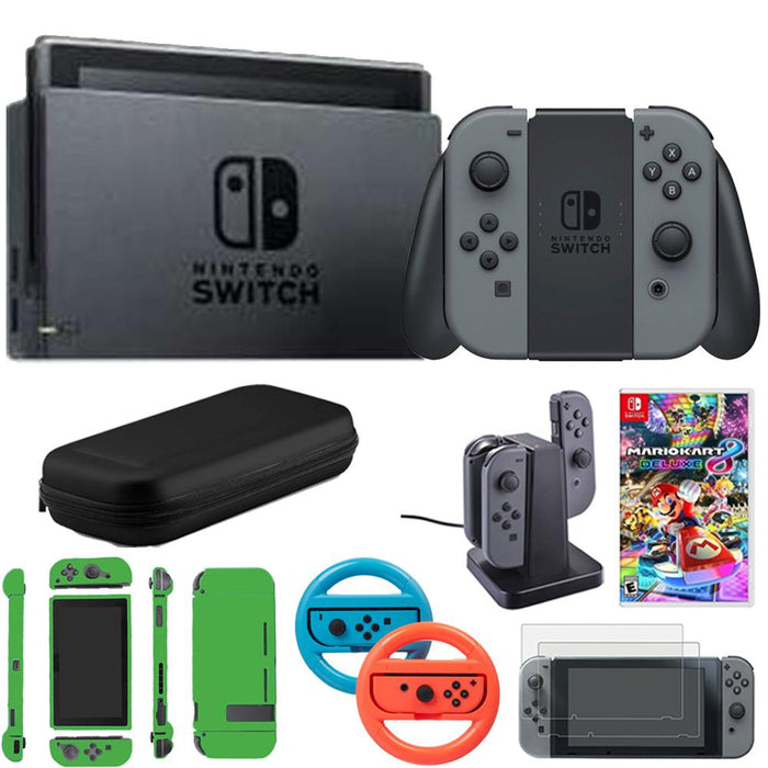 Nintendo Switch 32 GB Console w/ Gray Joy Con + Mario Kart 8 & Accessories Bundle