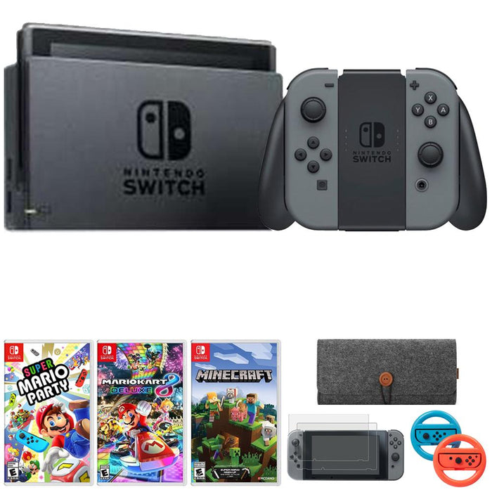 Nintendo Switch 32 GB Console w/ Gray Joy Con + Game & Accessories Bundle