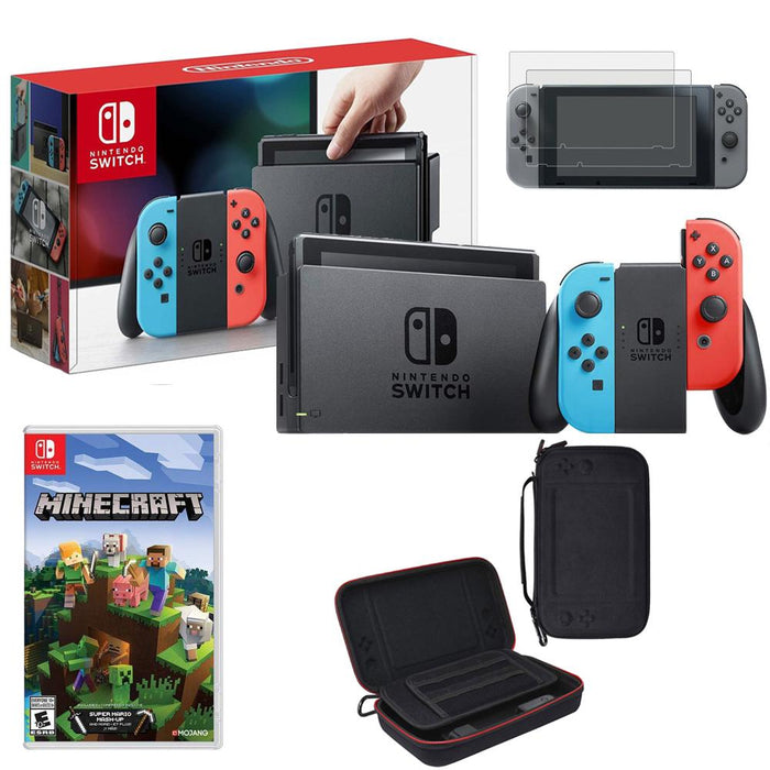 Nintendo Switch 32GB Console (Neon Blue&Red), Charging Case with Built-In Stand & More