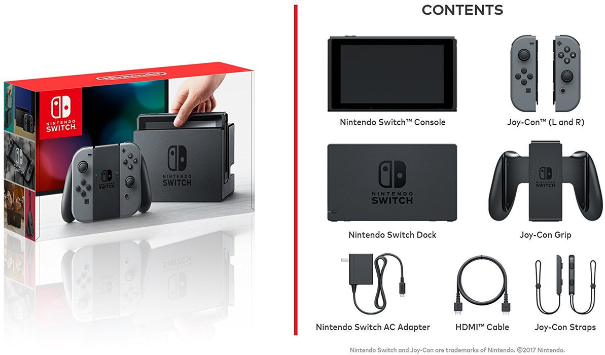 Nintendo Switch 32GB Console w/ Gray Joy Con + Mario Kart 8 Deluxe & Charging Dock Bundle