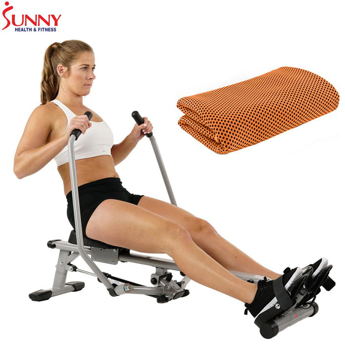 Sunny Health and Fitness Full Motion Rowing Machine Rower + Cooling Towel