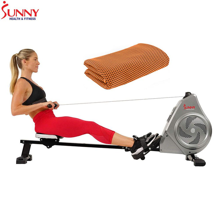 Sunny Health and Fitness Air Magnetic Rowing Machine Rower + Cooling Towel