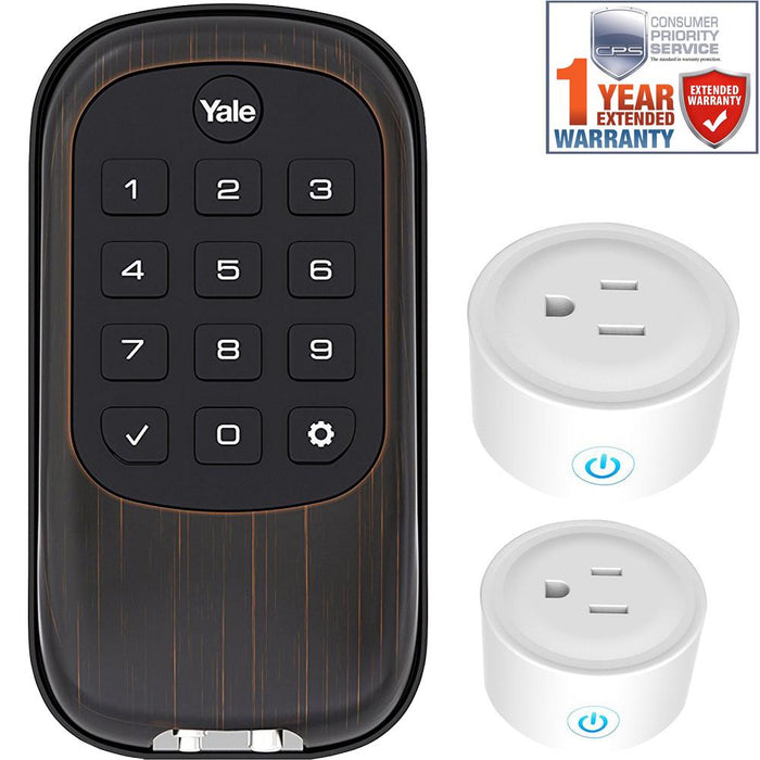 Yale Locks B1L Lock Push Button w/ Z-Wave Bronze + Smart Plug & Extended Warranty