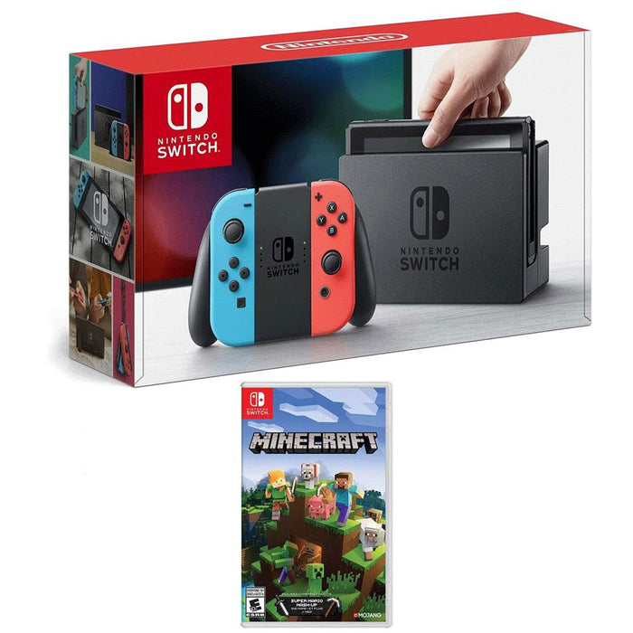 Nintendo Switch 32 GB Console w/ Neon Blue and Red Joy-Con with Minecraft Bundle