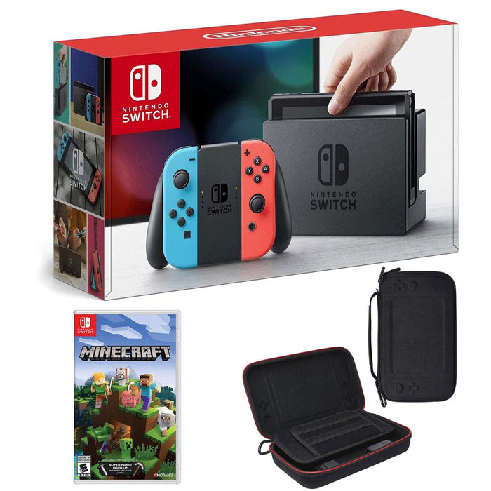 Nintendo Switch 32GB Console w/ Blue + Red Joy-Con with Minecraft and Charging Case