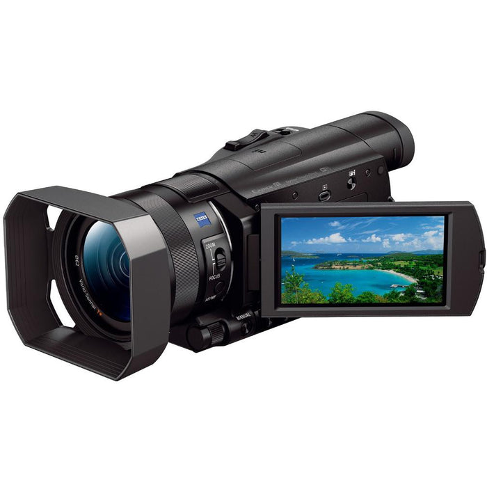 Sony FDR-AX100/B 4K Ultra HD Camcorder Handycam Tripod Deco Gear Case Microphone Kit