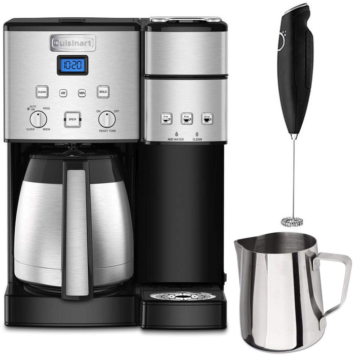 Cuisinart 10-Cup Single-Serve Brewer Coffeemaker Silver + Milk Frother & Carafe