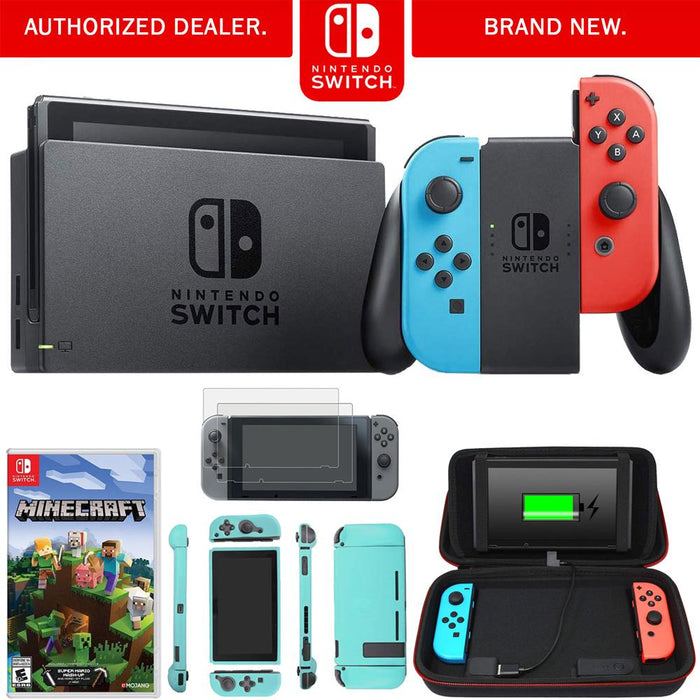 Nintendo Switch 32 GB Console w/ Neon Blue and Red Joy-Con + Minecraft Bundle