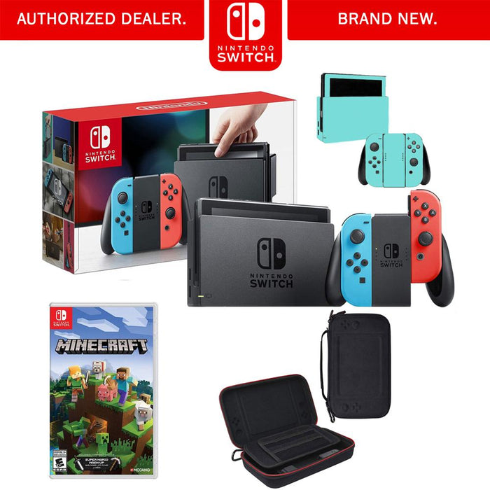 Nintendo Switch 32GB Console(Neon Blue&Red) with Minecraft, Charging Case & More