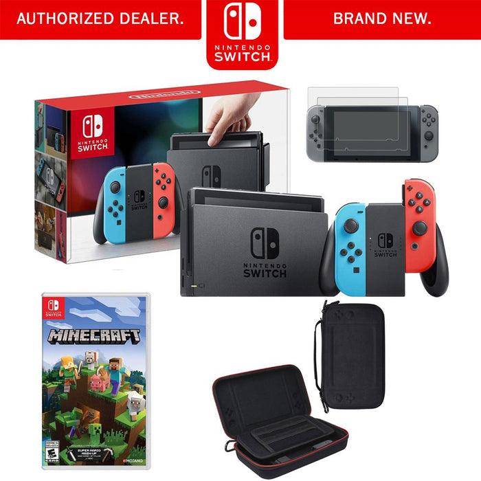 Nintendo Switch 32GB Console (Neon Blue&Red), Charging Case with Built-In Stand & More