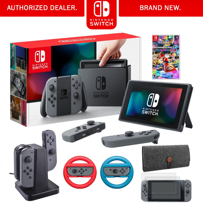 Nintendo Switch 32GB Console with Mario Kart 8 Deluxe & Accessories Bundle