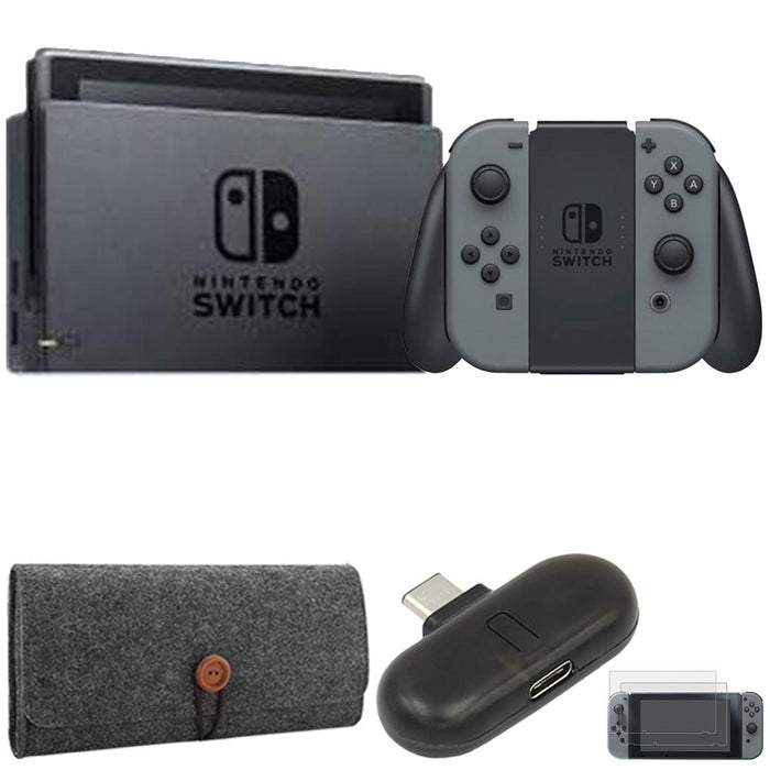 Nintendo Switch 32 GB Console w/ Gray Joy Con + Bluetooth Audio Transmitter Bundle