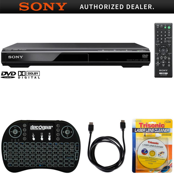 Sony DVPSR210P Progressive Scan DVD Player/Writer, Black + Accessories Bundle