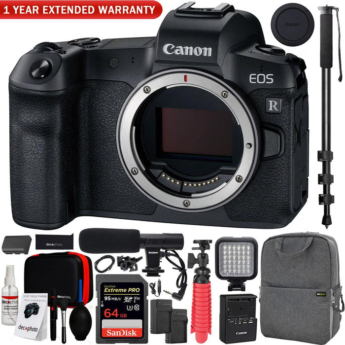 Canon EOS R Full-Frame Mirrorless Camera Body Backpack Cleaning Kit Mic Bundle