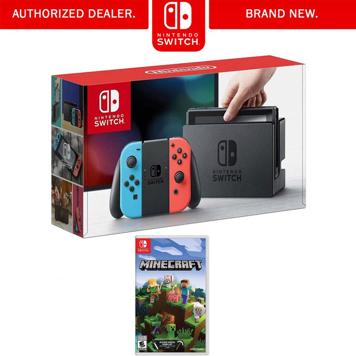 Nintendo Switch 32 GB Console w/ Neon Blue and Red Joy-Con with Minecraft Bundle