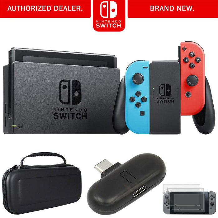 Nintendo Switch 32 GB Console w/ Neon Blue and Red Joy-Con + Accessories Bundle