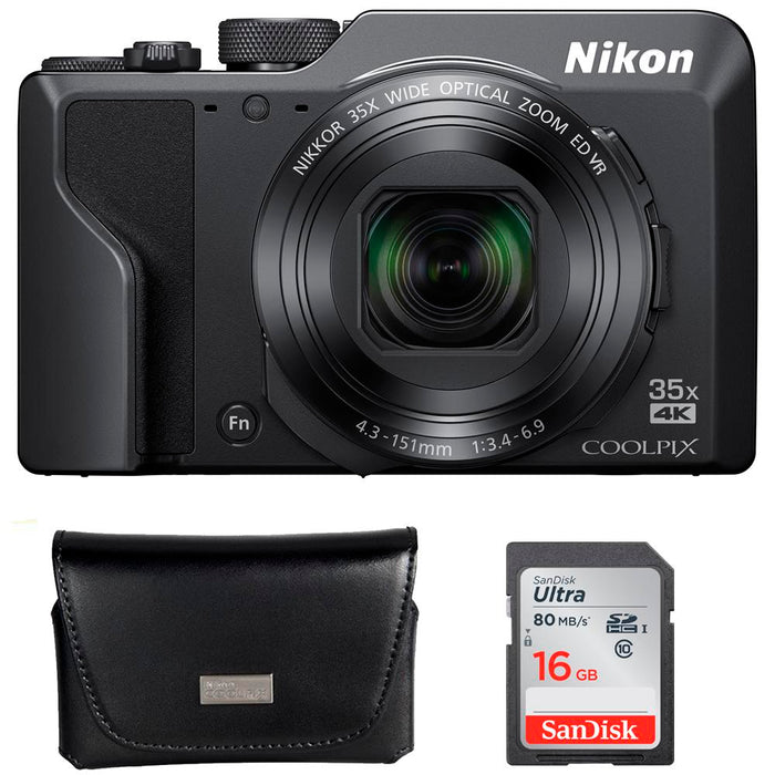 Nikon Coolpix A1000 16MP 35x Optical Zoom 4K Digital Camera with Case & 16GB SD Card