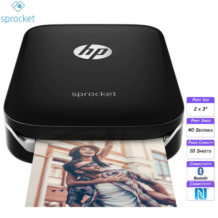 Hewlett Packard Sprocket Portable Photo Printer, X7N08A, Black - (Certified Refurbished)