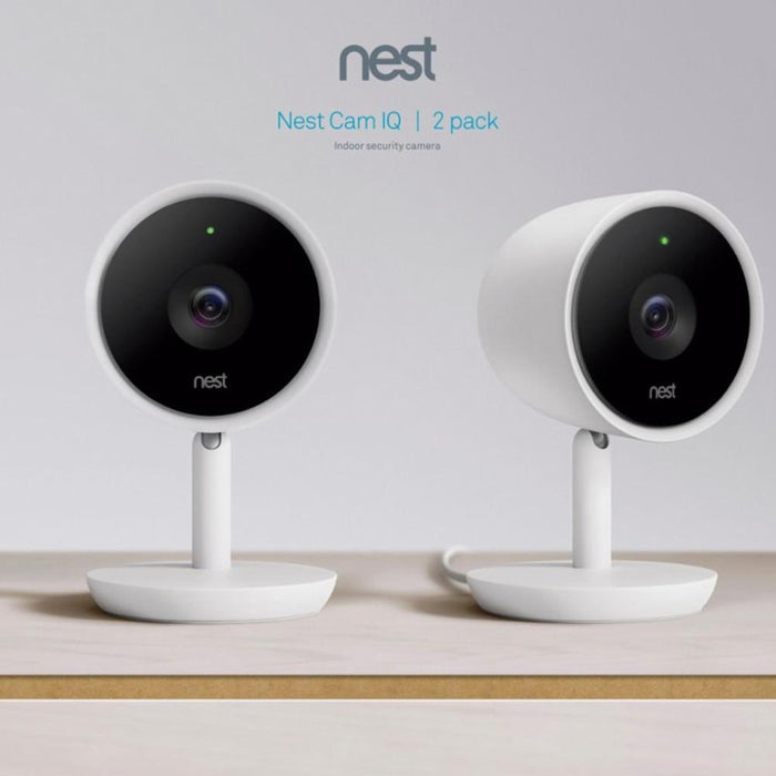 Google Nest IQ Indoor FHD WiFi Home Security Camera 2 Pack + Mini Smart Speaker Chalk