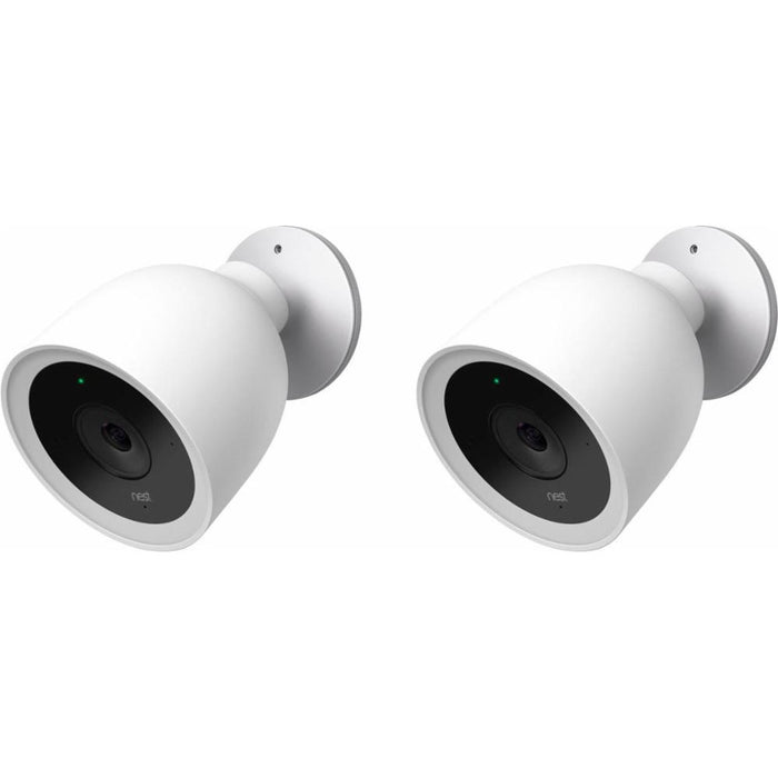 Google Nest IQ Wired Outdoor Security Camera 2 Pack + Mini Smart Speaker Chalk
