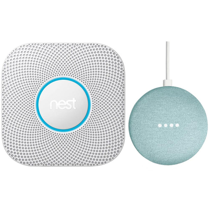Google Nest Protect Wired Smoke & Carbon Monoxide Alarm White 2nd Gen. + Speaker Aqua