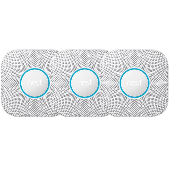 Google Nest Protect Smoke and CO Alarm Battery 3-Pack White + Mini Smart Speaker Aqua