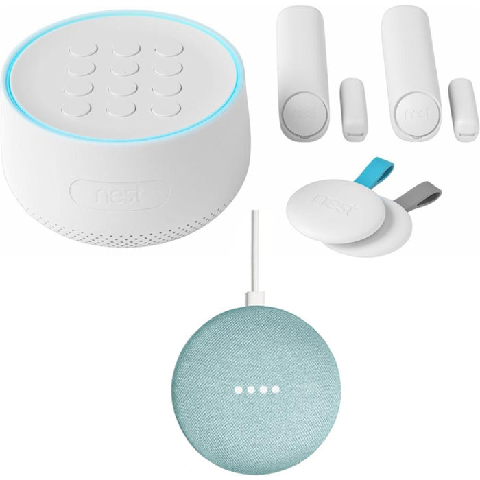 Google Nest Secure Alarm System Starter Pack + Mini Smart Speaker Aqua