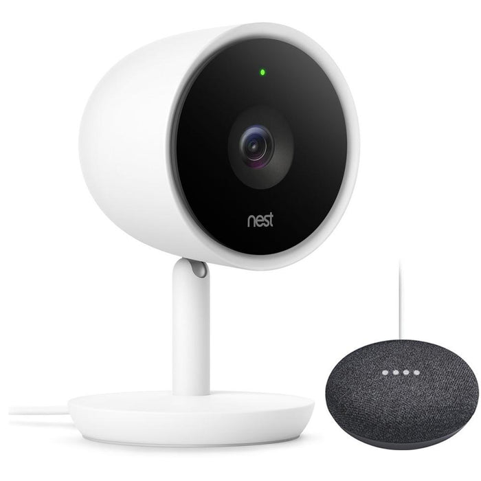 Google Nest Cam Indoor IQ Smart Wi-Fi Security Camera + Mini Smart Speaker Charcoal