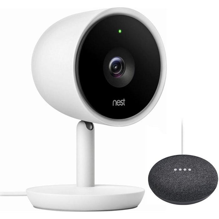 Google Nest IQ Indoor FHD WiFi Home Security Camera 2 Pack+Mini Smart Speaker Charcoal