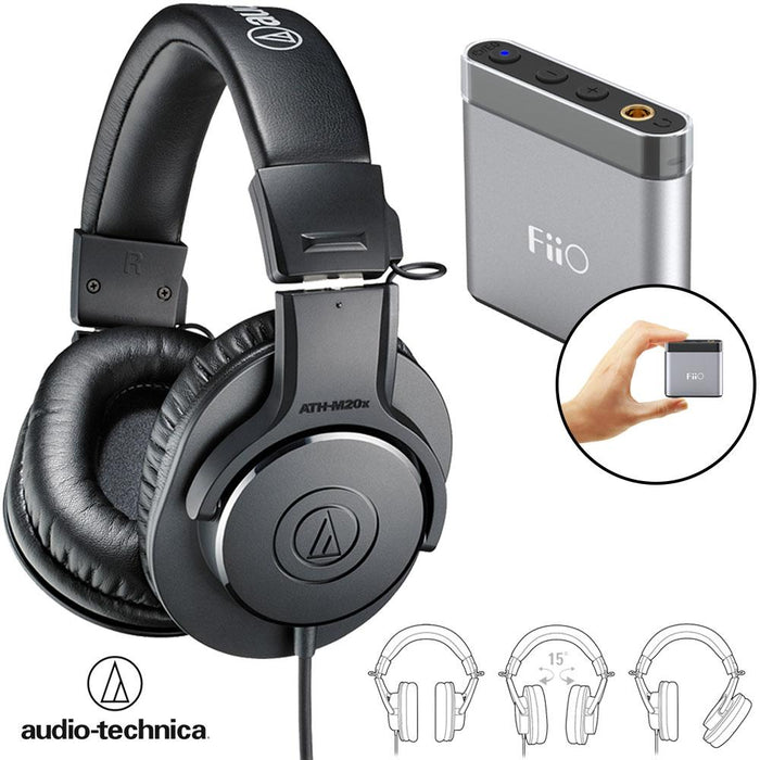 Audio-Technica ATH-M20x Professional Studio Monitoring Headphones + FiiO A1 Headphone Amplifier