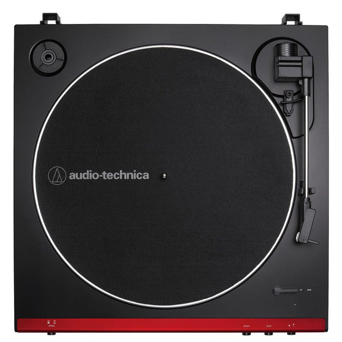 Audio-Technica Fully Automatic Belt-Drive Turntable Red Black+Essentials Bundle