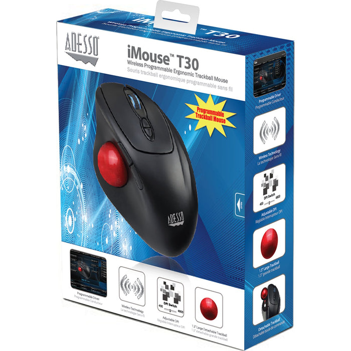 Adesso iMouse T30 Wireless Programmable Ergonomic Trackball Mouse