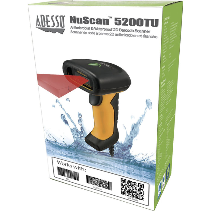 Adesso NuScan 5200TU Antimicrobial & Waterproof 2D Barcode Scanner