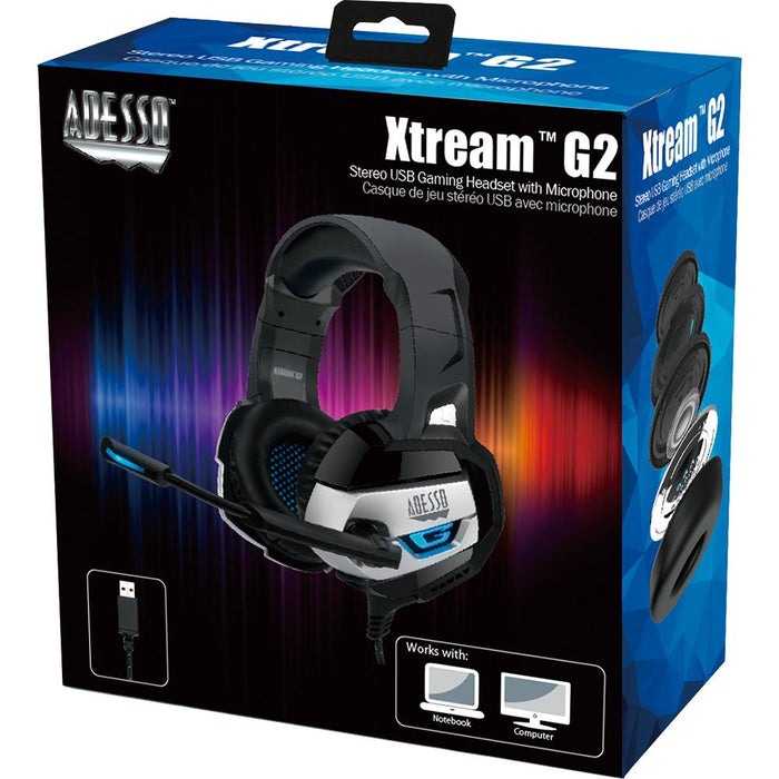 Adesso Xtream G2 Stereo USB Gaming Headphone/Headset with Noise Canceling Microphone
