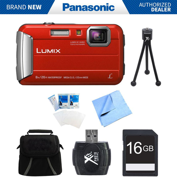 Panasonic LUMIX DMC-TS30 Active Tough Red Digital Camera 16GB Bundle