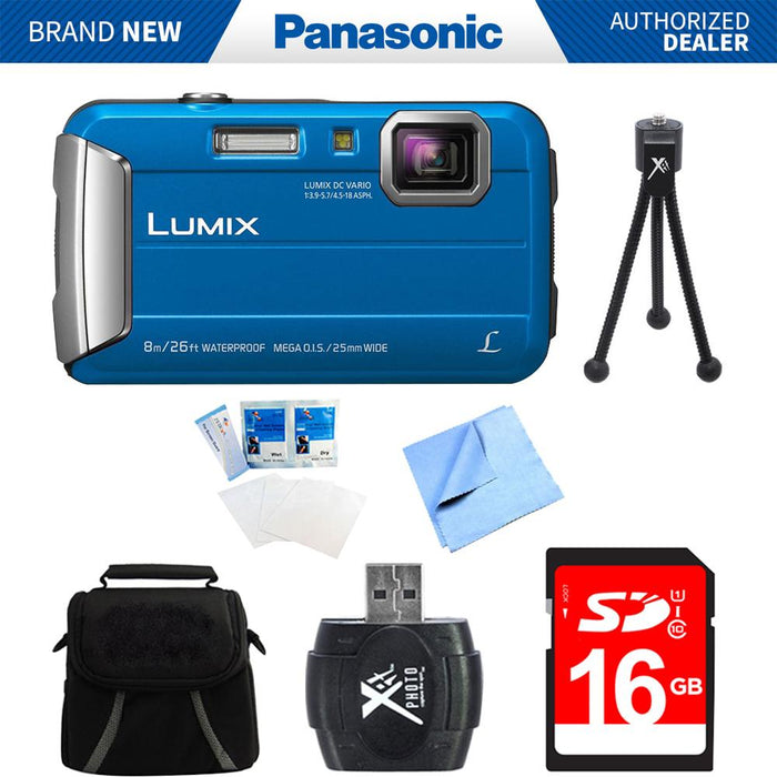 Panasonic LUMIX DMC-TS30 Active Tough Blue Digital Camera 16GB Bundle