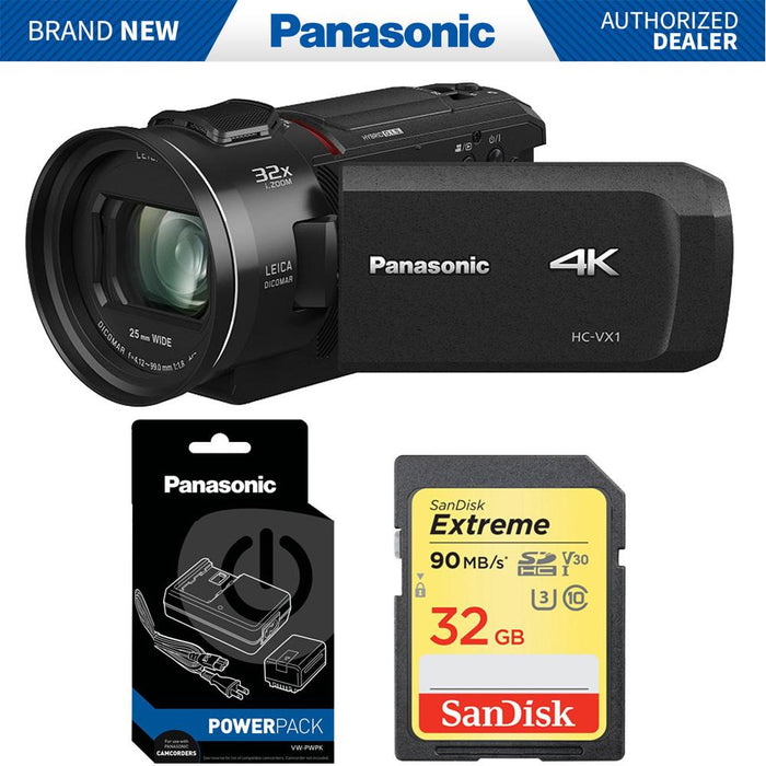 Panasonic HC-VX1K 4K Ultra HD 24x Optical Zoom Camcorder w/ 25mm Lens and Bonus Power Pack