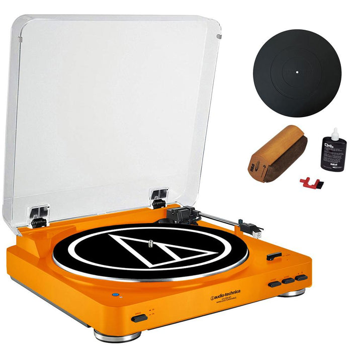 Audio-Technica AT-LP60 Fully Automatic Bluetooth Stereo Turntable Orange+Essentials Bundle