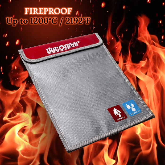 Deco Gear Dual-Layer Silicone Fireproof Water Resistant Safe Storage Bag - Large 15" x 11"