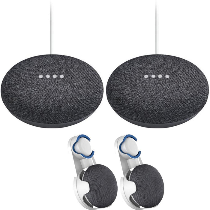 Google Home Mini Smart Speaker Charcoal 2 Pack + 2x Wall Mount
