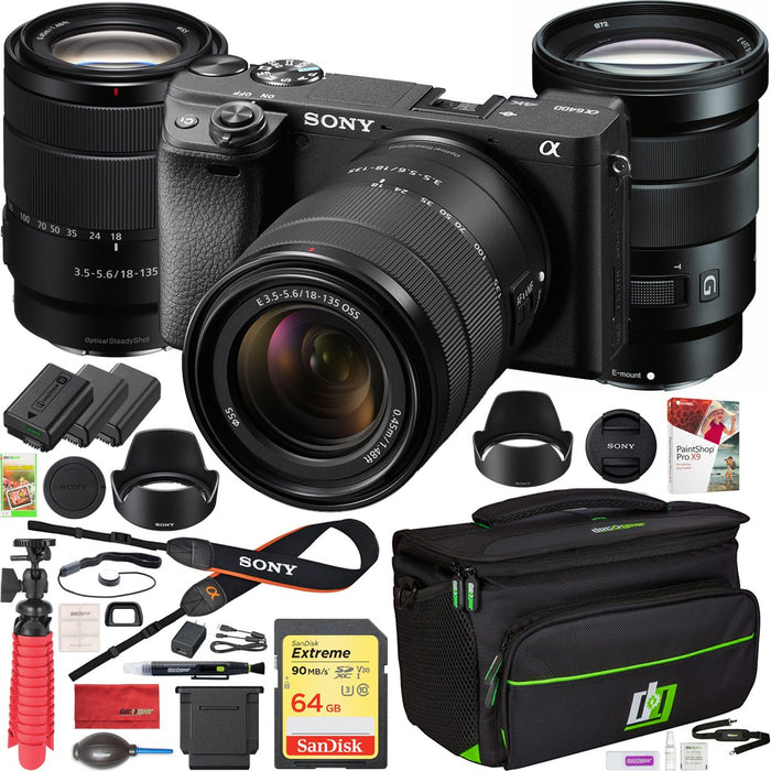 Sony a6400 Mirrorless 4K Camera ILCE-6400M/B 18-135mm + 18-105mm G 2 Lens Kit Bundle